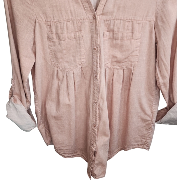 Joie Soft Pink Cotton Pleated Button Down Blouse Roll Tab Sleeves Size XS - Picture 4 of 12